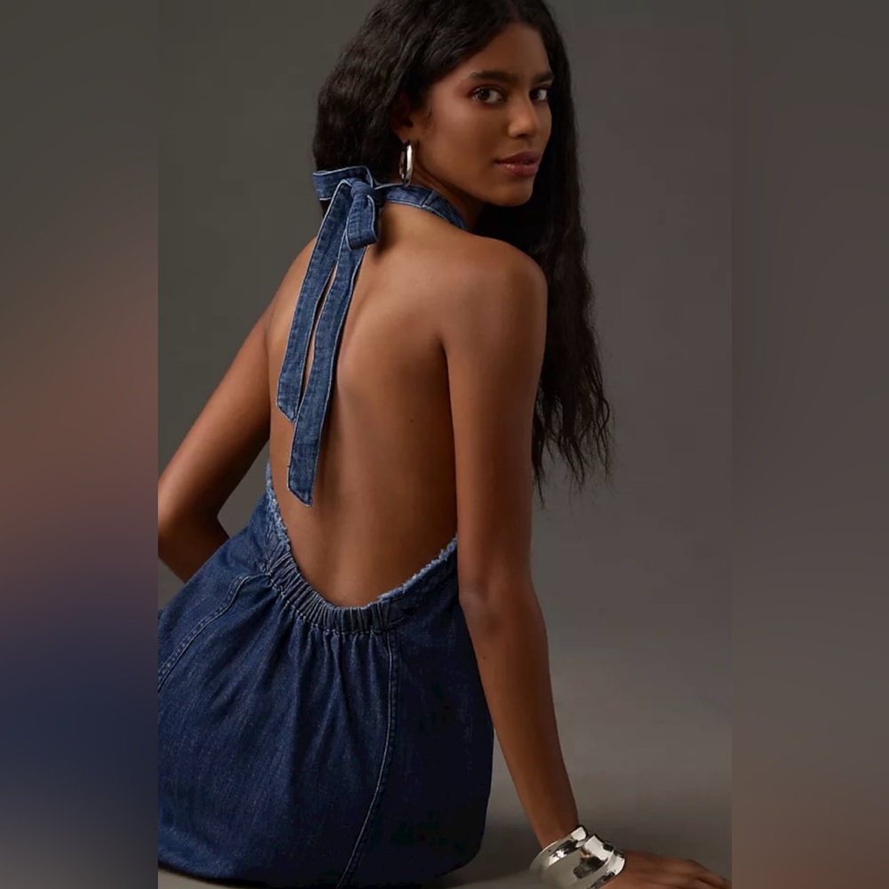 Anthropologie Pilcro Denim Halter Mini Dress Size Small